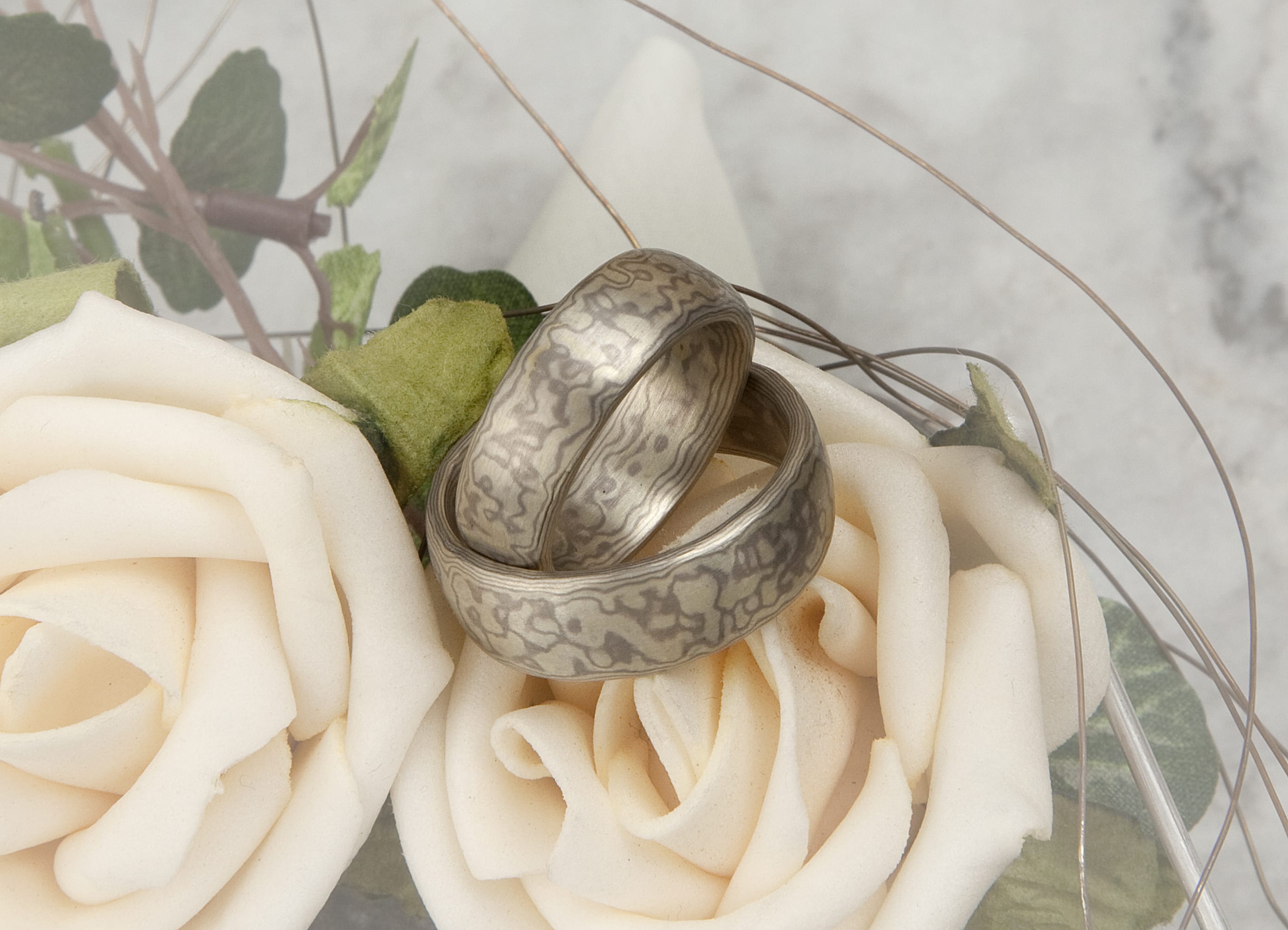 Leoparddamastringe Palladium Schneesilber Grüngold Silber Mokume Gane