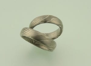 Mokume Gane Ringe mit 2 Sternen Innen mit Palladium und Schneesilber