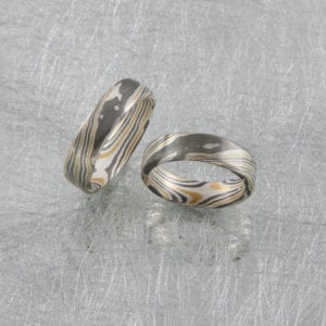 Mokume Gane Ringe mit 2 Sterne innen in Gold Silber und Palladium