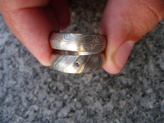 Mokume Gane Ringe eineinhalbfach Damasziert