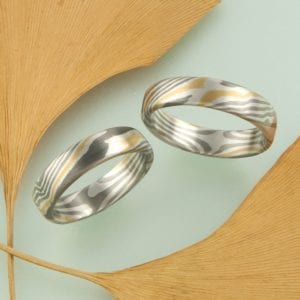 Mokume Gane Ringe mit zwei Sterne innen