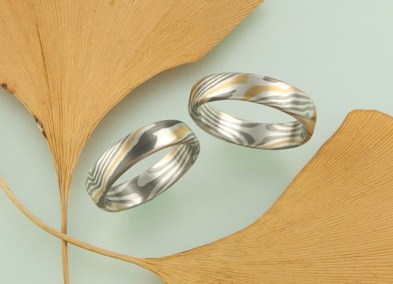 Mokume Gane Ringe mit zwei Sterne innen