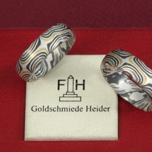 Mokume Gane Ringe mit 6 Sterne gestülpt