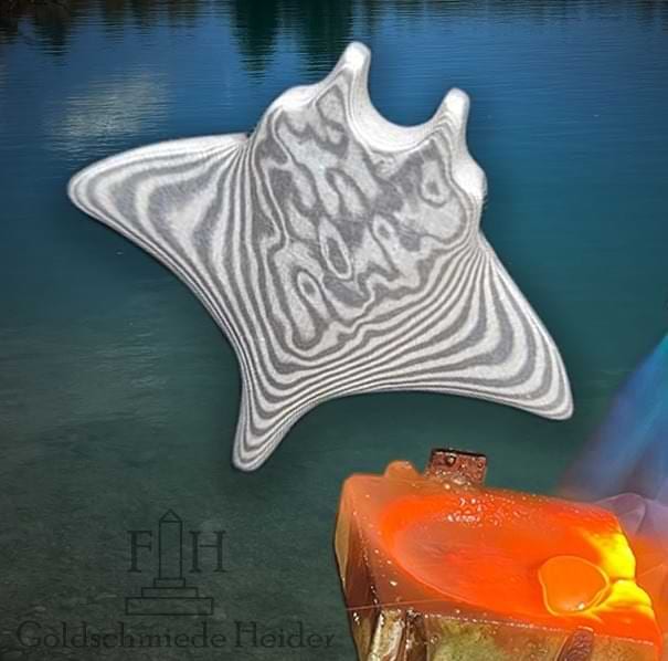 Manta rochen Mokume Gane Anhänger