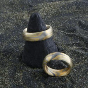 Mokume Gane Ringe eineinhalbfach Damasziert